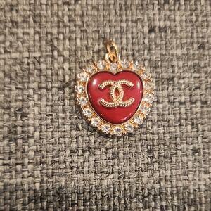 CHANEL Stamped Red Heart Pendant Charm For Necklace